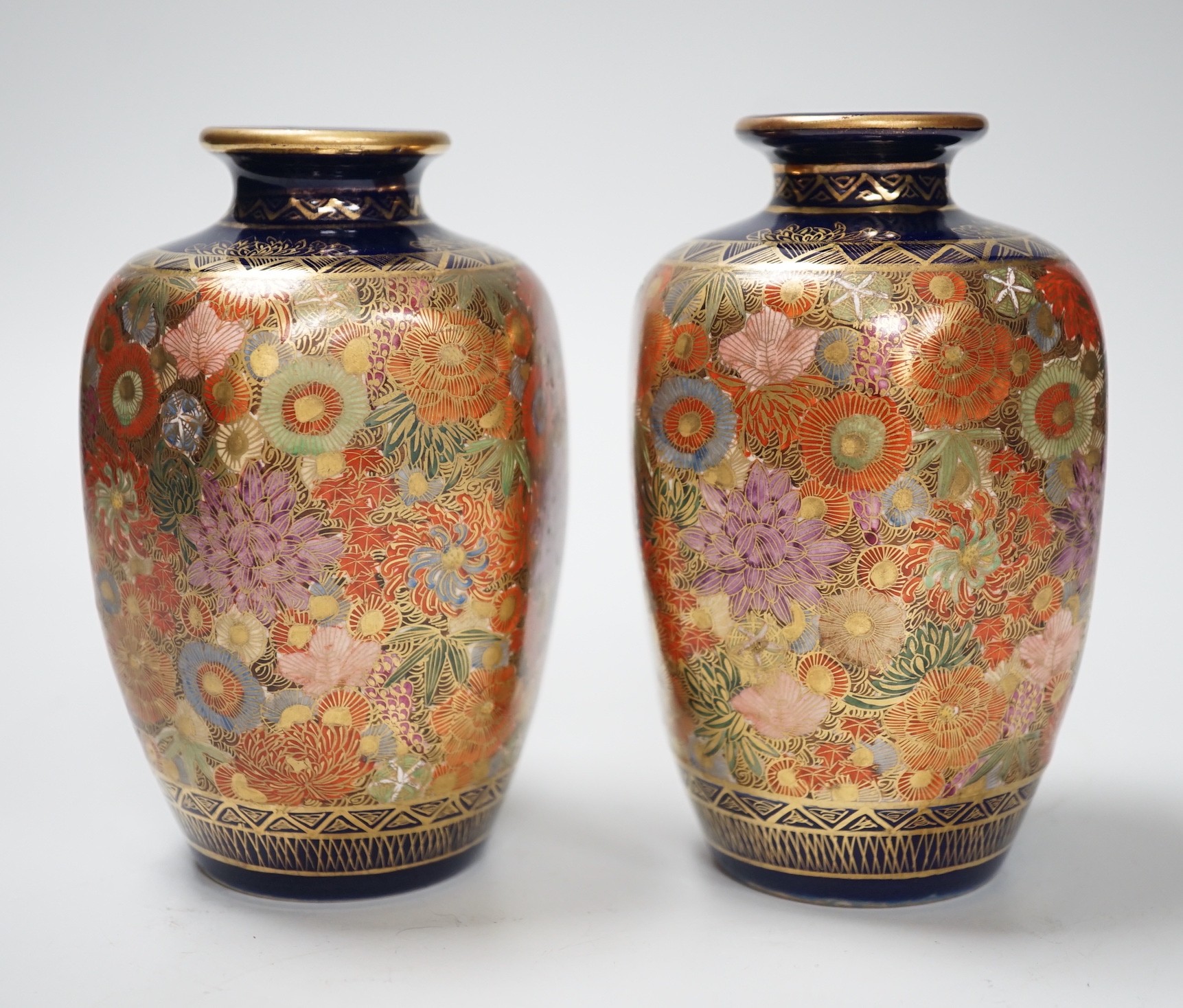 A pair of Japanese Satsuma vases. 13cm high